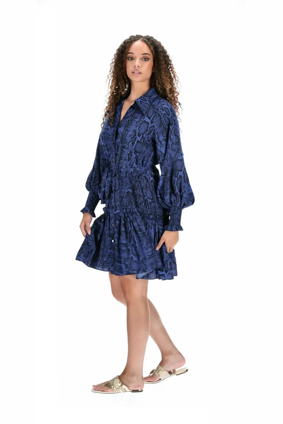 AMAYA - Snakeskin print shirred cuff shirt dress! 14