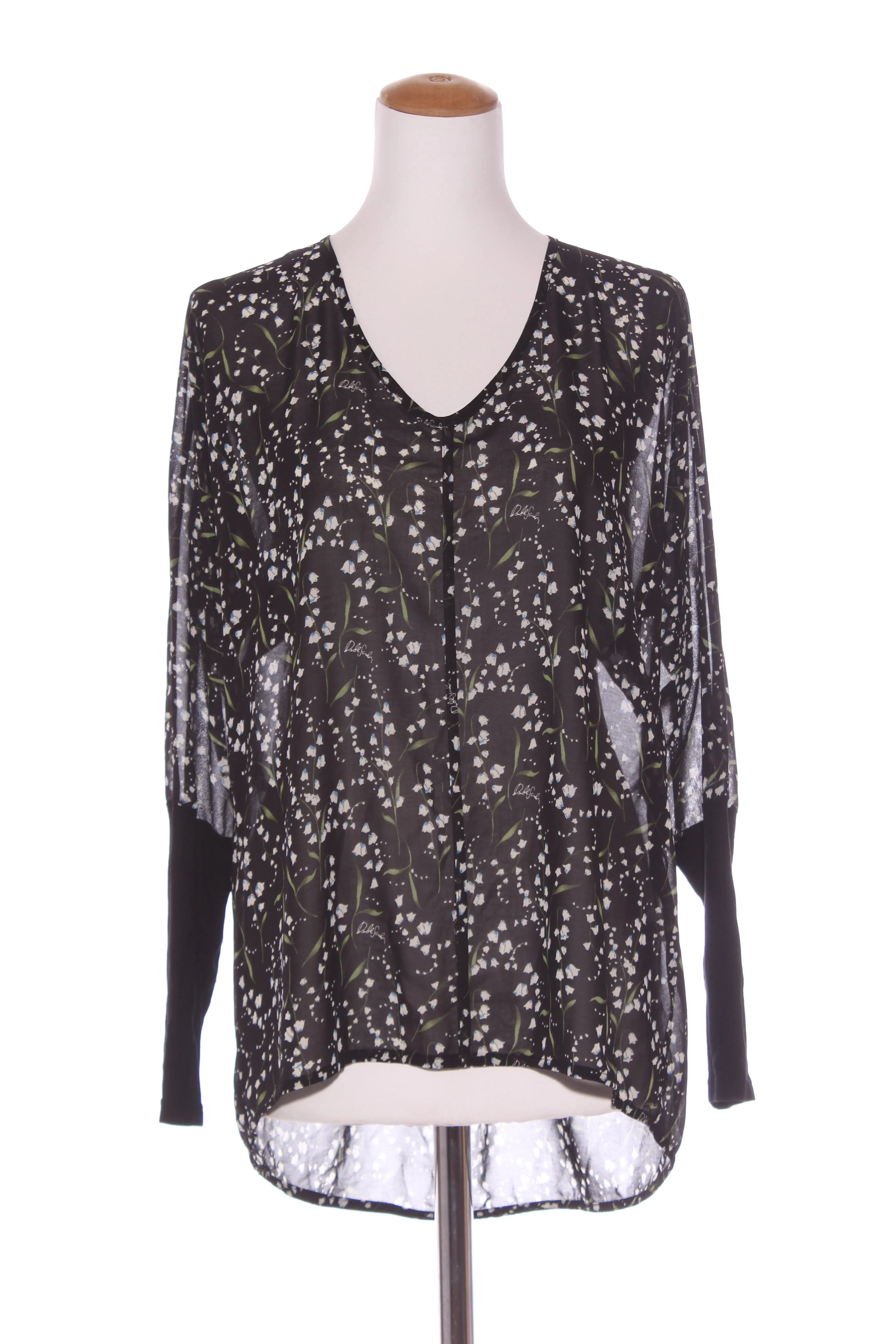 BETTIE MONROE (NZ) Bluebell print knit cuff blouse! 10-12