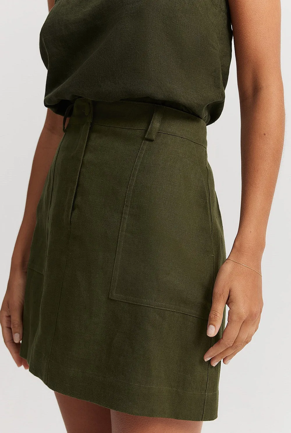COUNTRY ROAD (BN) Organic linen mini skirt - Olive! 14