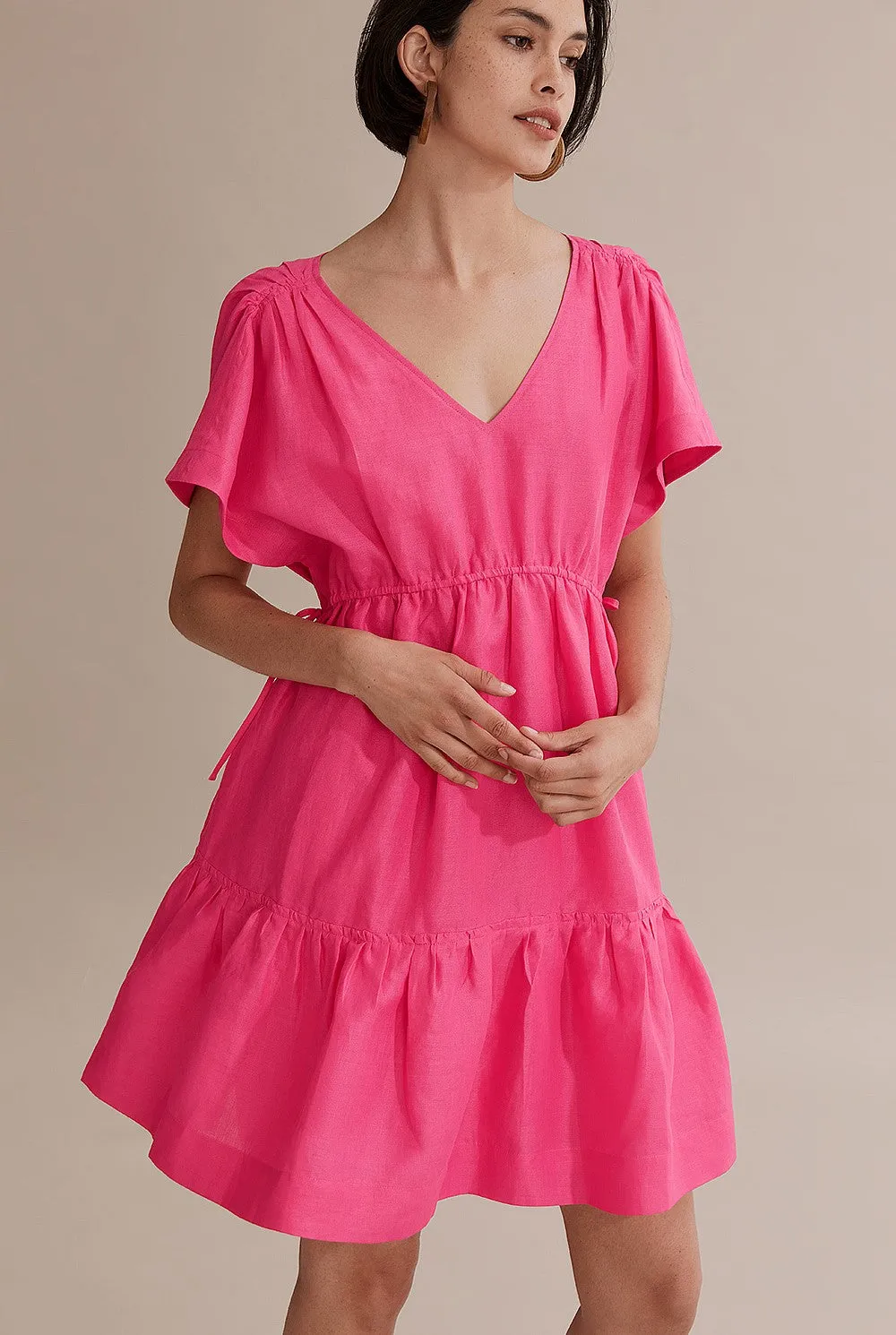 COUNTRY ROAD - Ruched Tie ramie mini Dress! 8-12