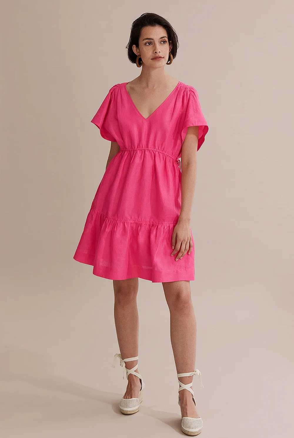 COUNTRY ROAD - Ruched Tie ramie mini Dress! 8-12