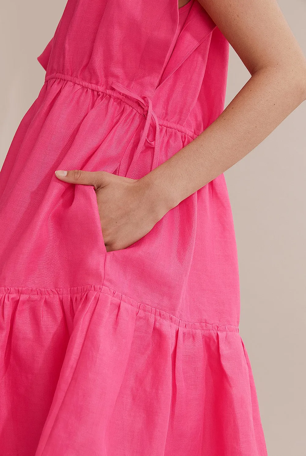 COUNTRY ROAD - Ruched Tie ramie mini Dress! 8-12