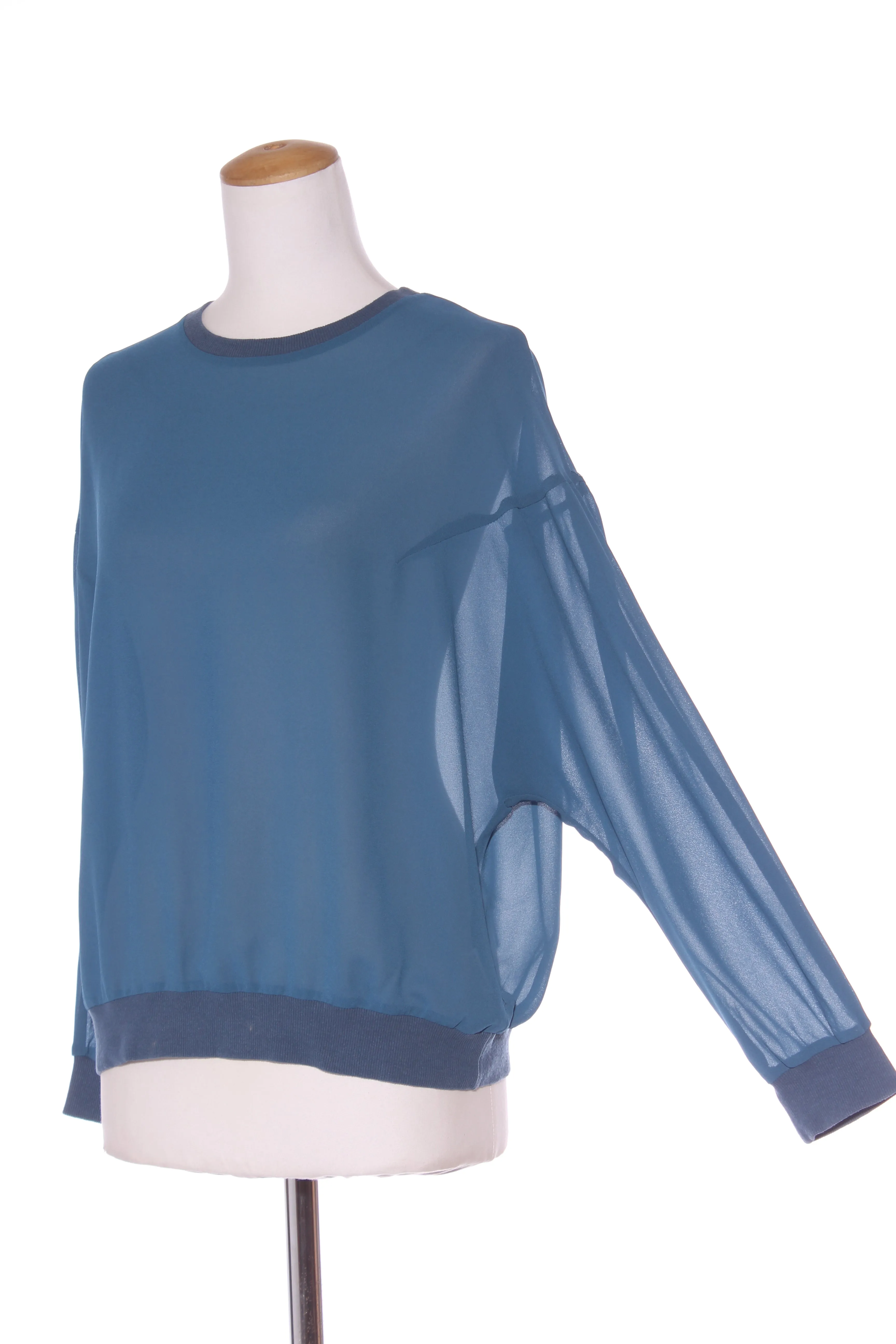 ET ALIA - Peacock blue chiffon ribbed trim top! 8-10