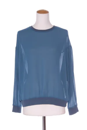 ET ALIA - Peacock blue chiffon ribbed trim top! 8-10