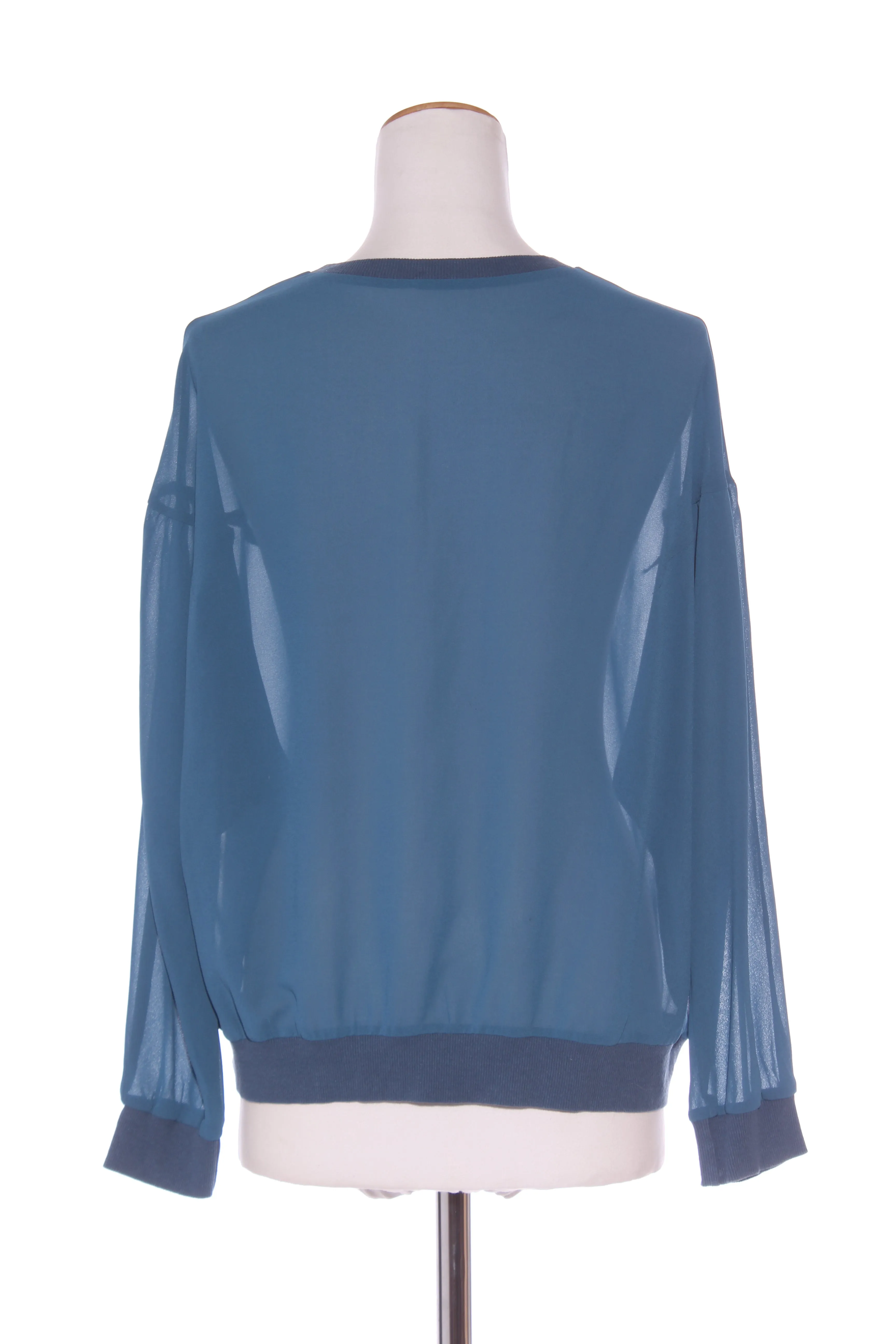 ET ALIA - Peacock blue chiffon ribbed trim top! 8-10