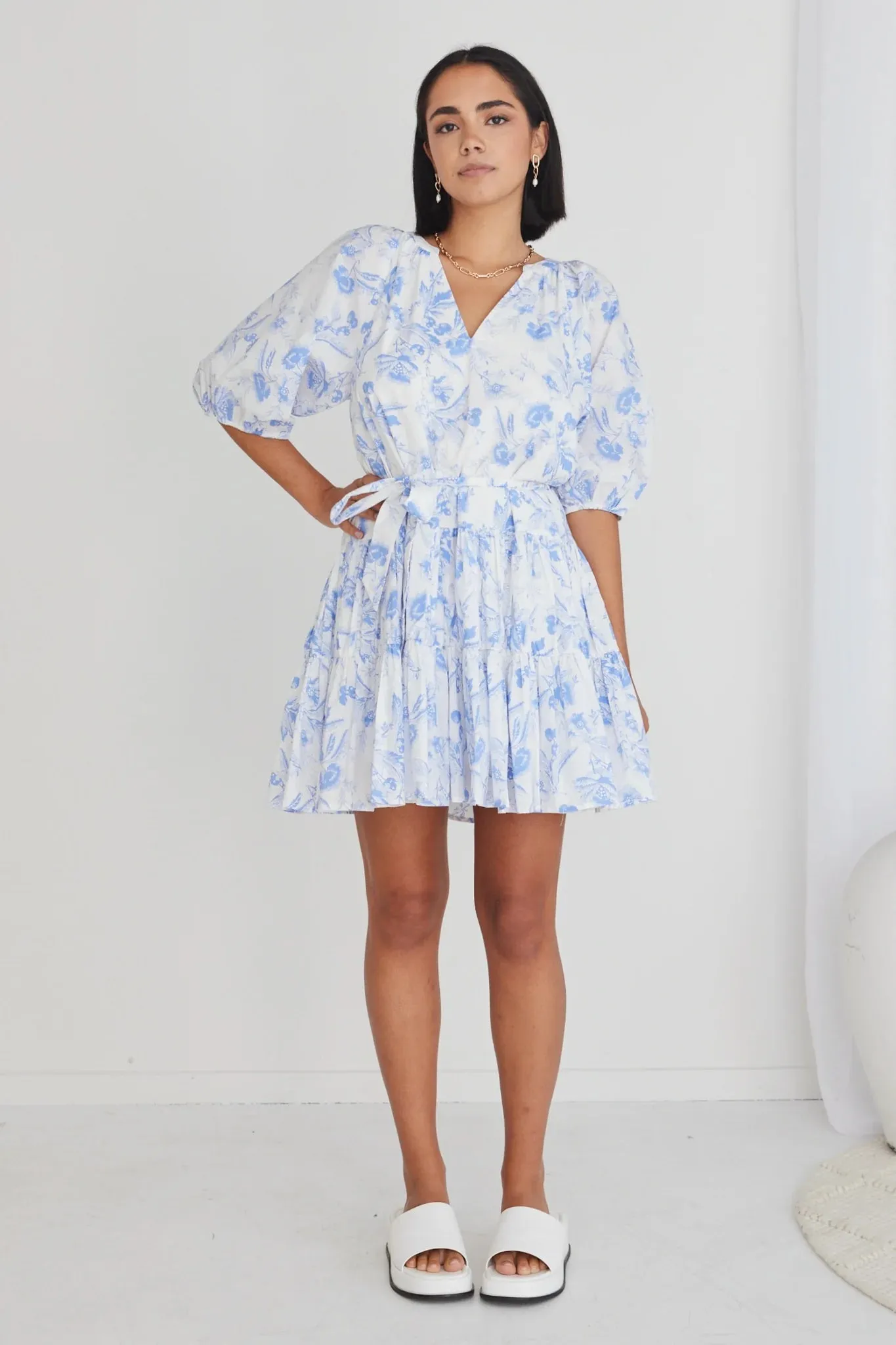 IVY   JACK - Venetia Blue Floral tiered Mini Dress! 10
