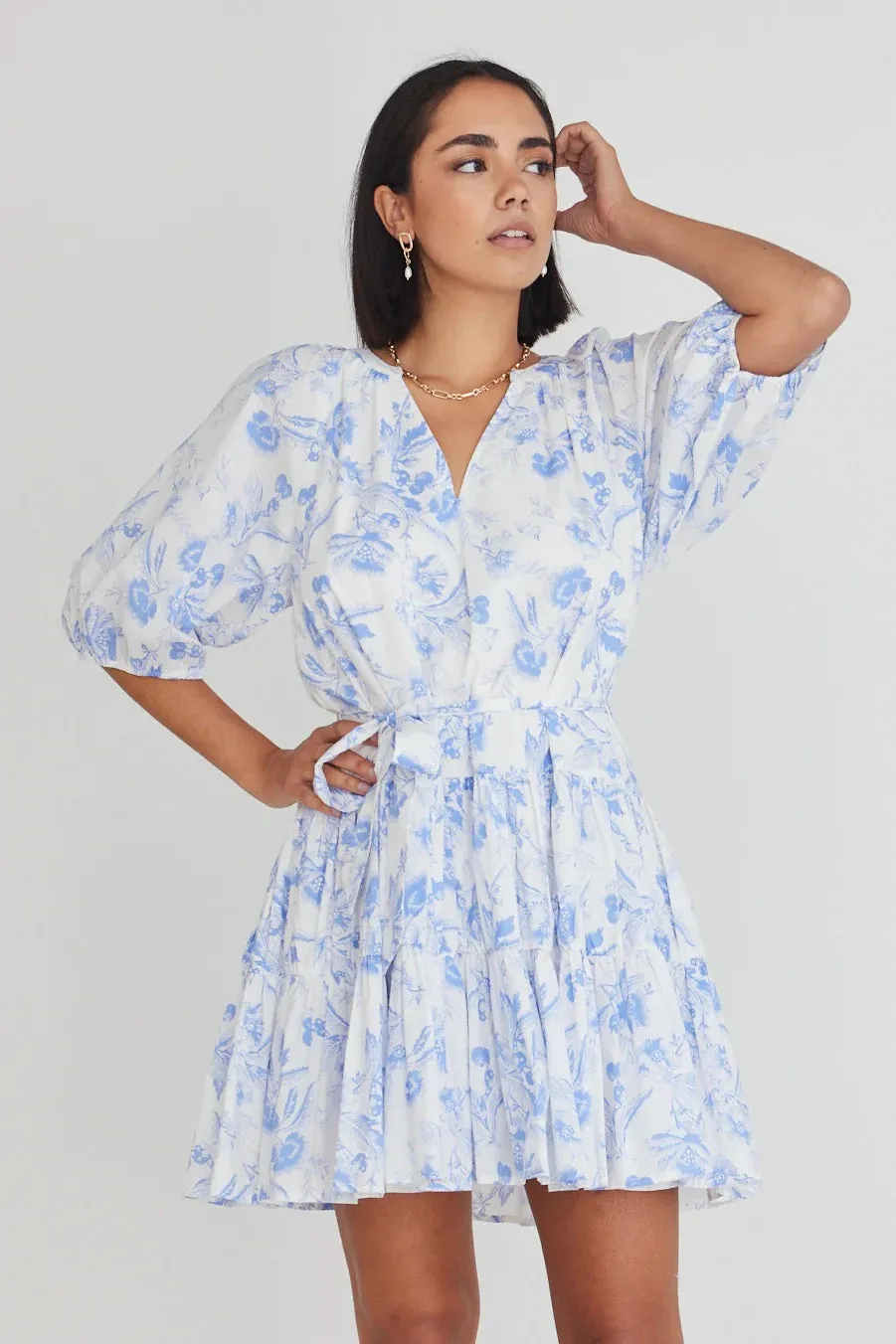 IVY   JACK - Venetia Blue Floral tiered Mini Dress! 10