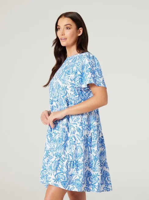 JEANSWEST - Blue botanical print linen mix dress! 10