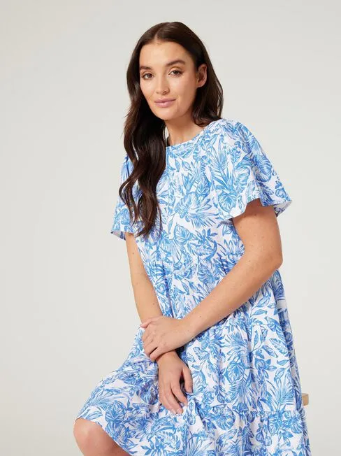 JEANSWEST - Blue botanical print linen mix dress! 10