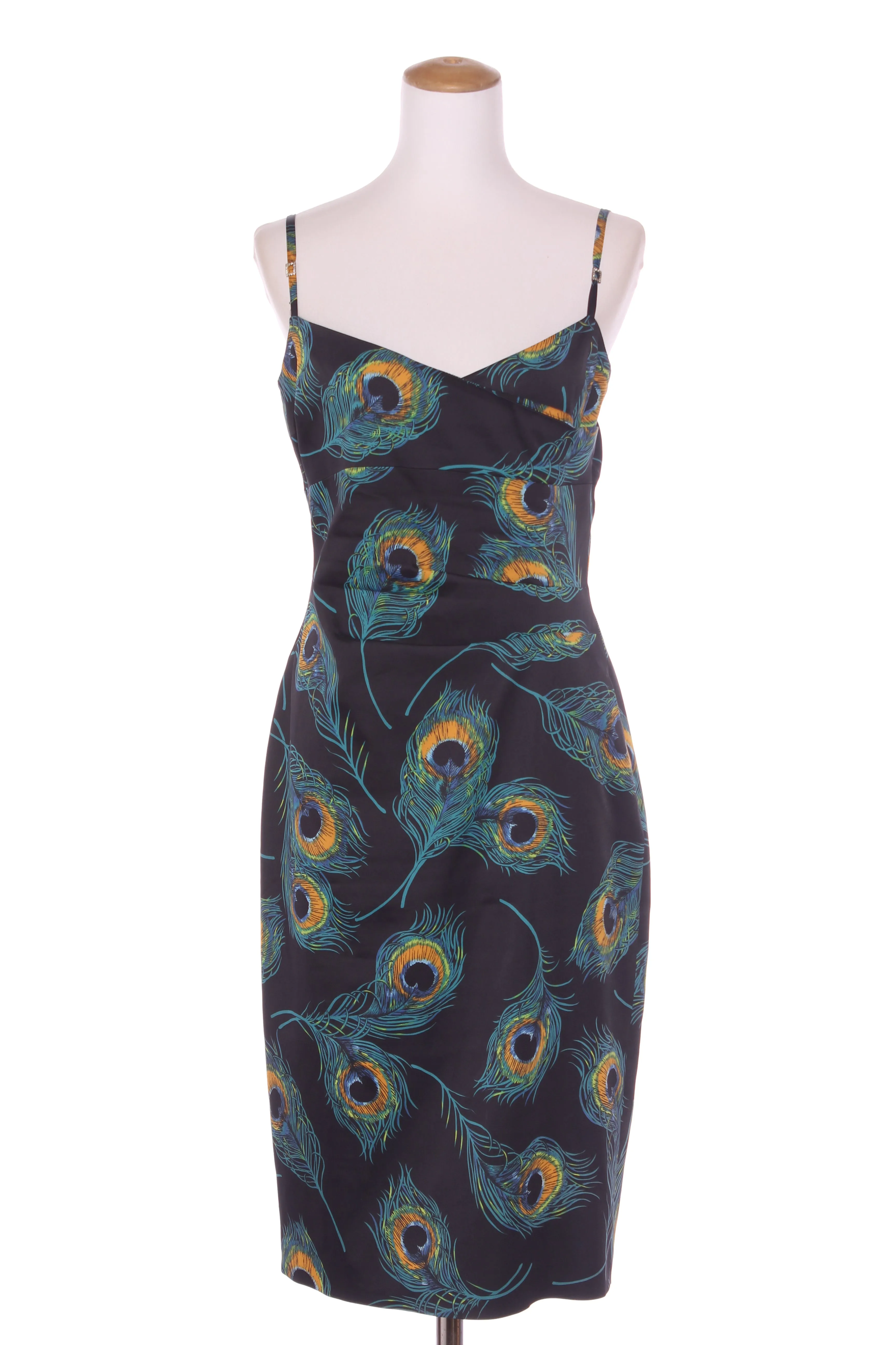 KAREN MILLEN - Peacock print cocktail dress! 14