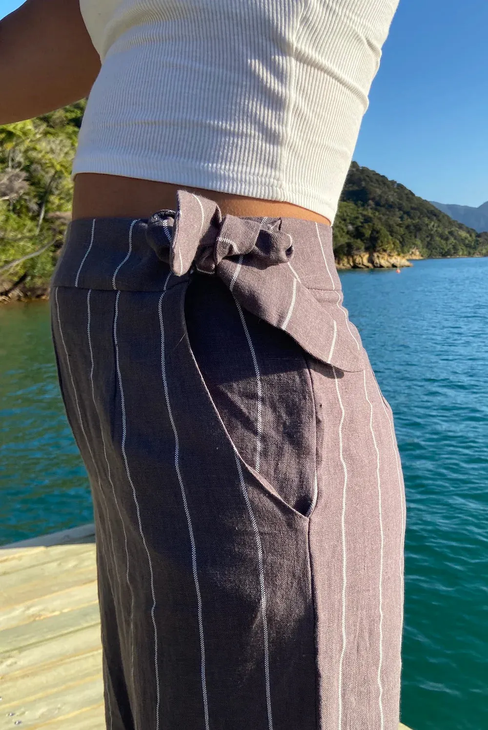 LOVE & GLORY (BN) Paloma linen pant- Truffle stripe! 10