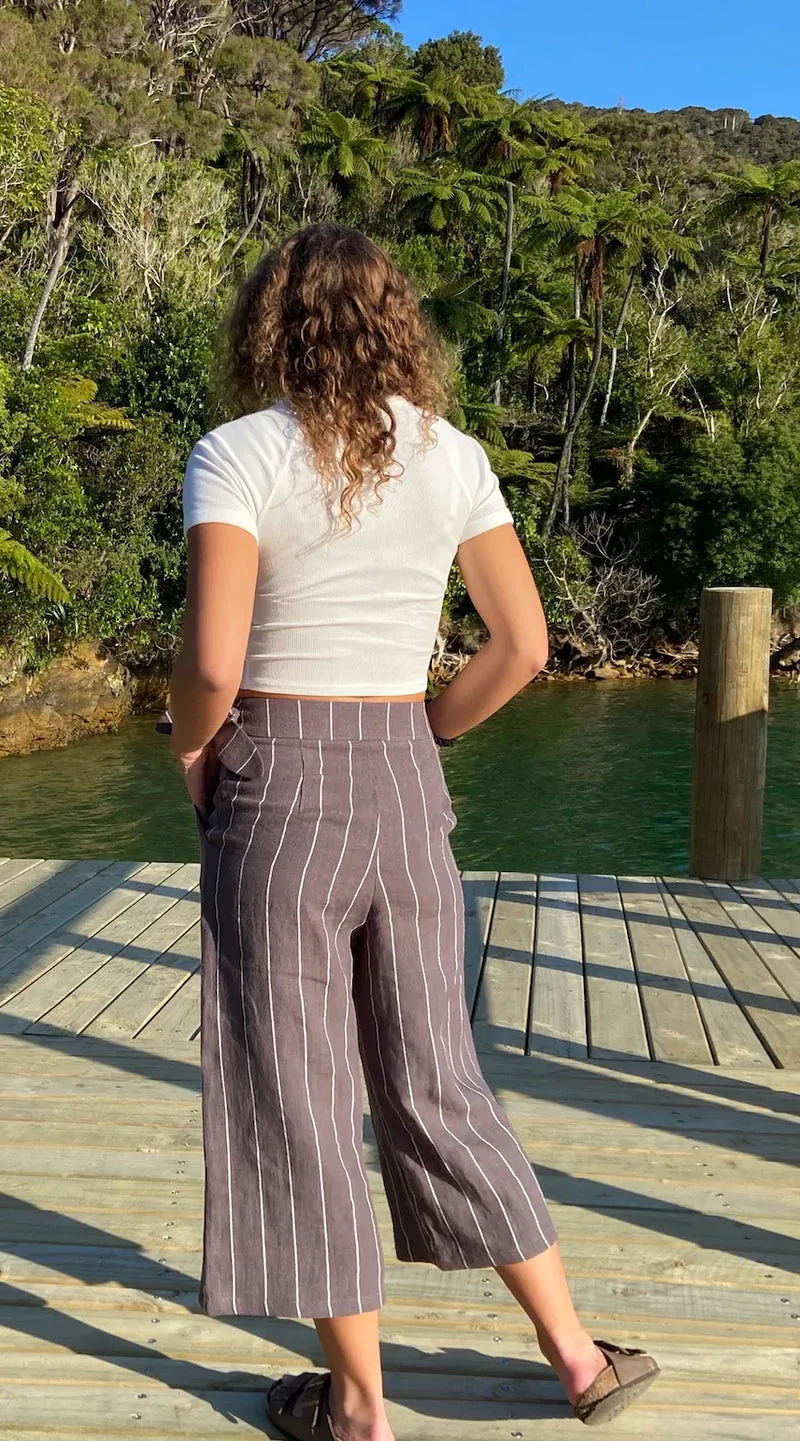 LOVE & GLORY (BN) Paloma linen pant- Truffle stripe! 10