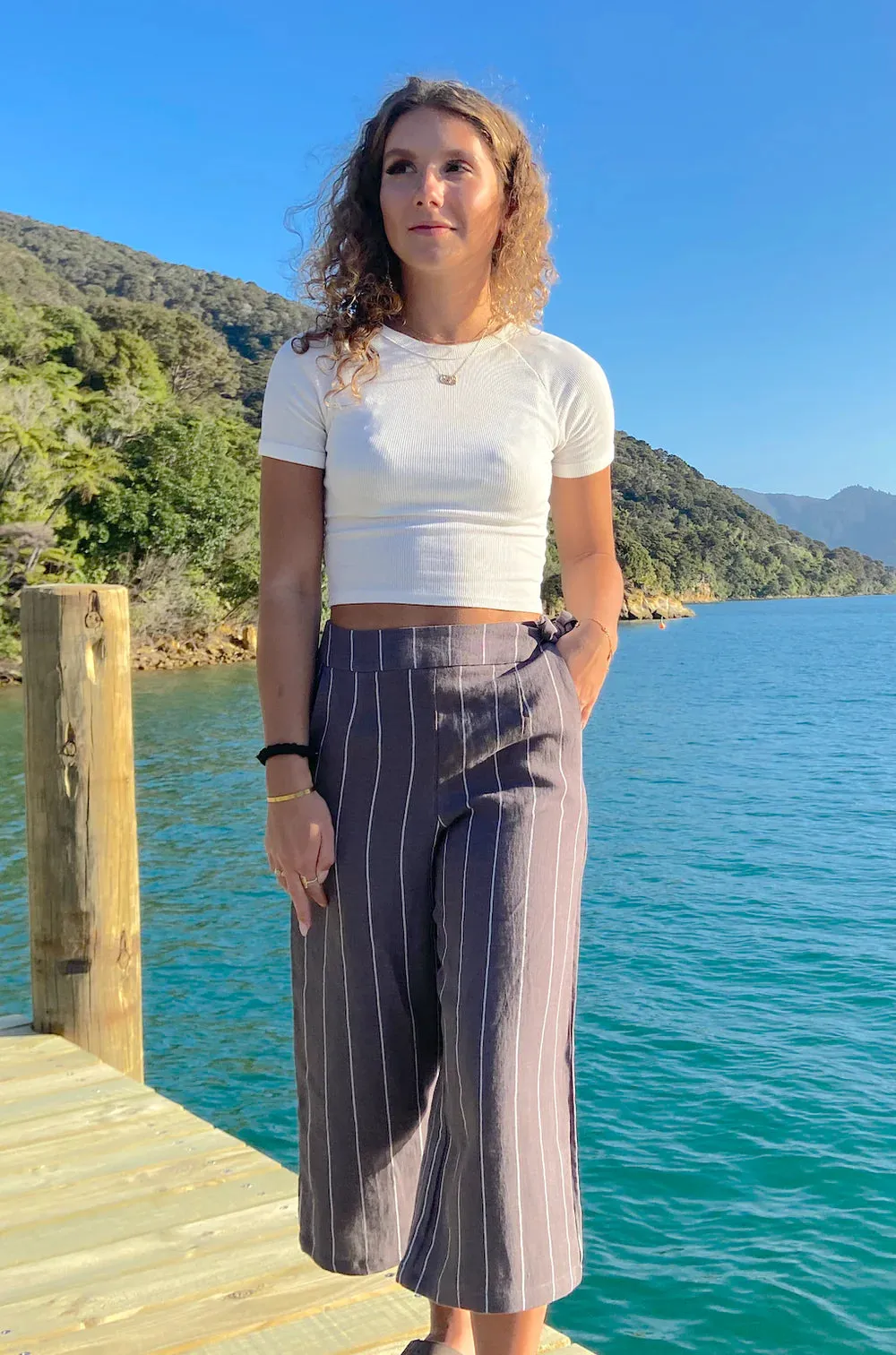 LOVE & GLORY (BN) Paloma linen pant- Truffle stripe! 10