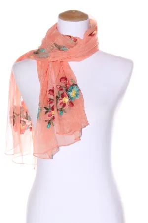 Peach embroidered flower scarf!