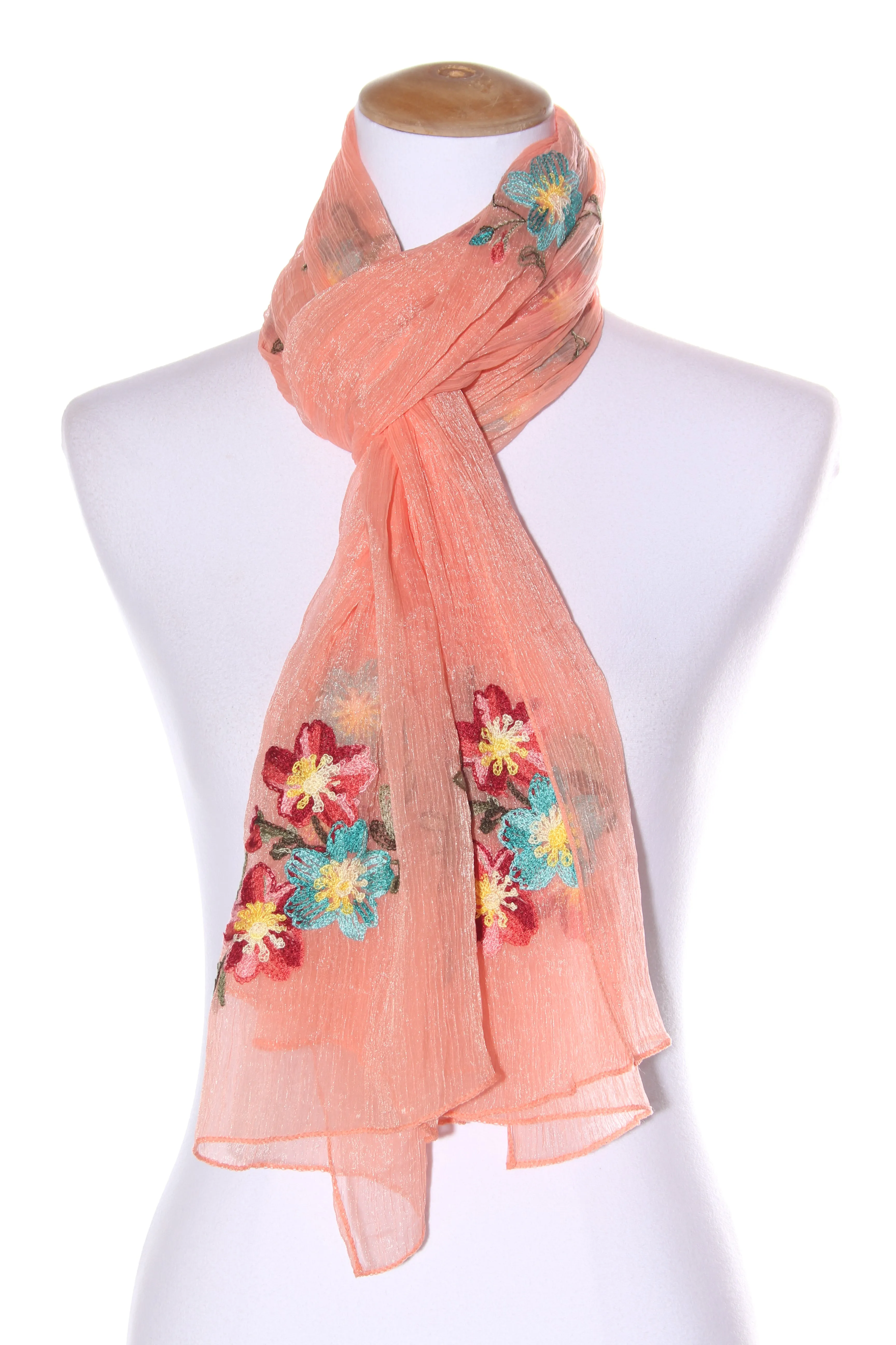 Peach embroidered flower scarf!