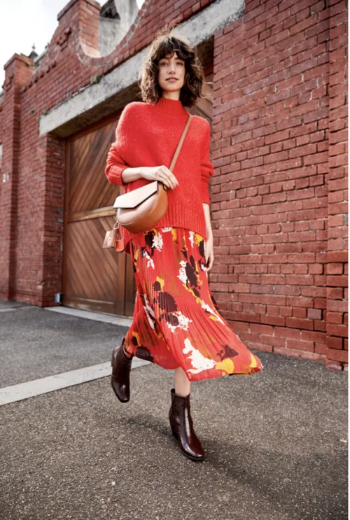 Red print pleat midi skirt! 12