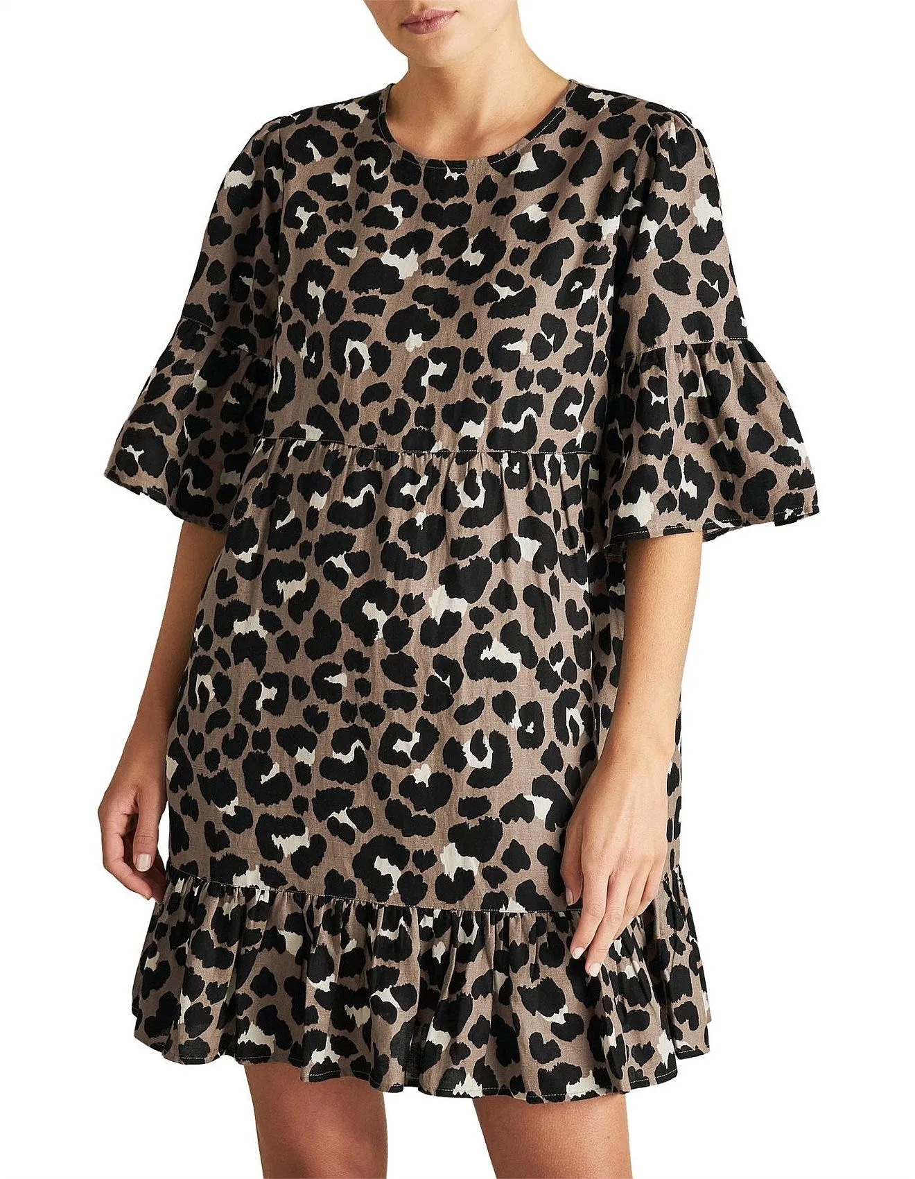 SEED - Animal linen blend ruffle dress! 8-12
