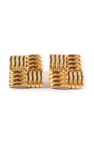Woven pattern retro square gold earring!